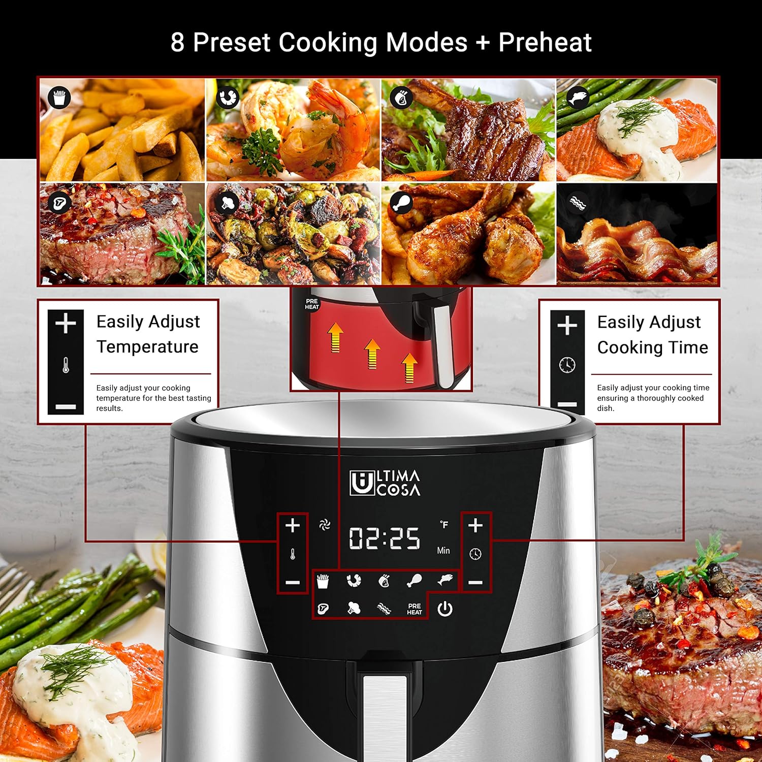 【50%OFF】Open Box - Ultima Cosa Presto Luxe Grande Air Fryer 8L (Stainless Steel)