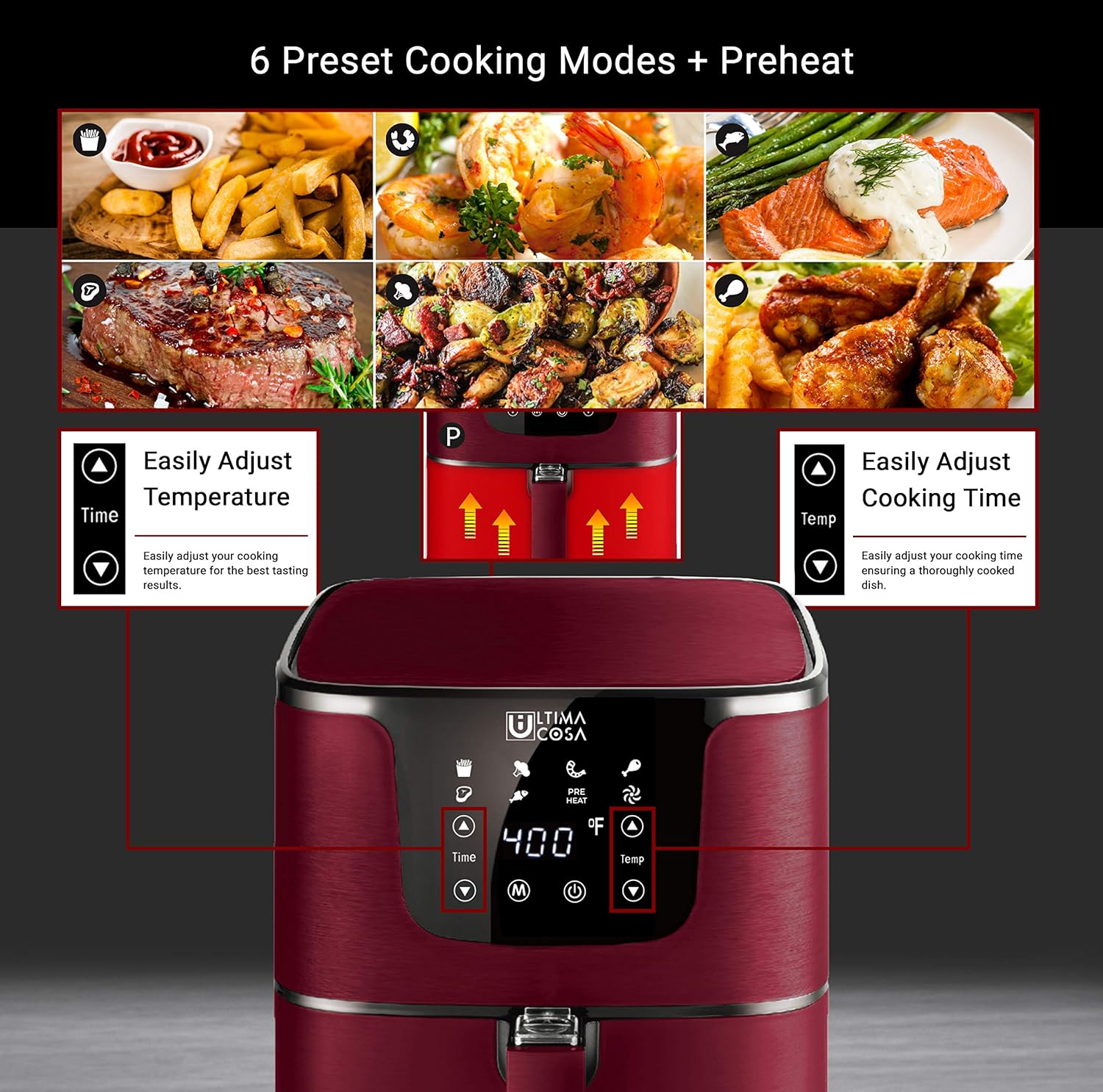 【60%OFF】Open Box - Ultima Cosa Presto Luxe Plus Air Fryer 5L (Red/White)